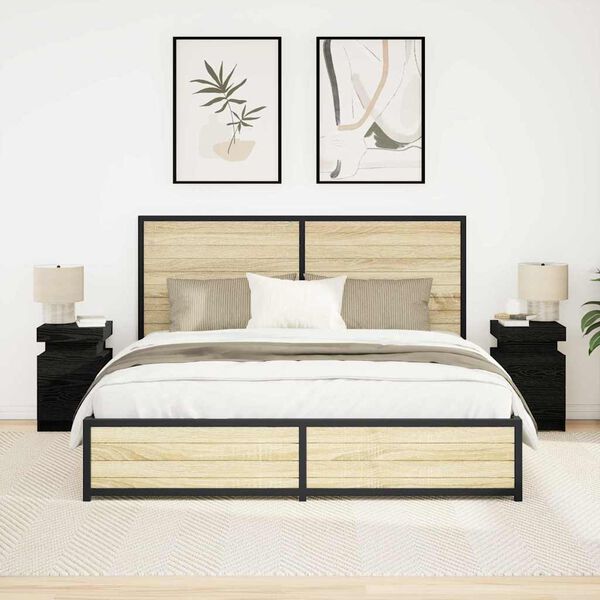 vidaXL Nočna omarica s predalom 2 pcs Črna Orehovina 35 x 39 x 55 cm