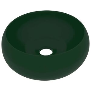 vidaXL Razko&scaron;en umivalnik okrogel mat temno zelen 40x15 cm keramičen