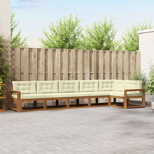 vidaXL Zunanja garnitura za sedenje z blazino 6 pcs Naravna in smetana