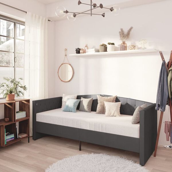 vidaXL Dnevna postelja z vzmetnico USB temno siv žamet 90x200 cm