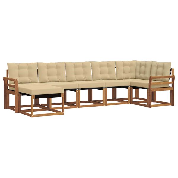 vidaXL Zunanja garnitura za sedenje z blazino 7 pcs Naravna in bež