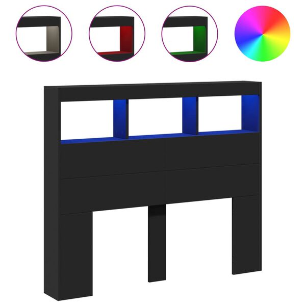 vidaXL Omarica za vzglavje postelje LED črna 120x17x102 cm