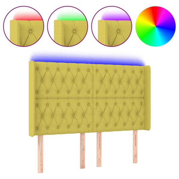 vidaXL LED posteljno vzglavje zeleno 147x16x118/128 cm blago