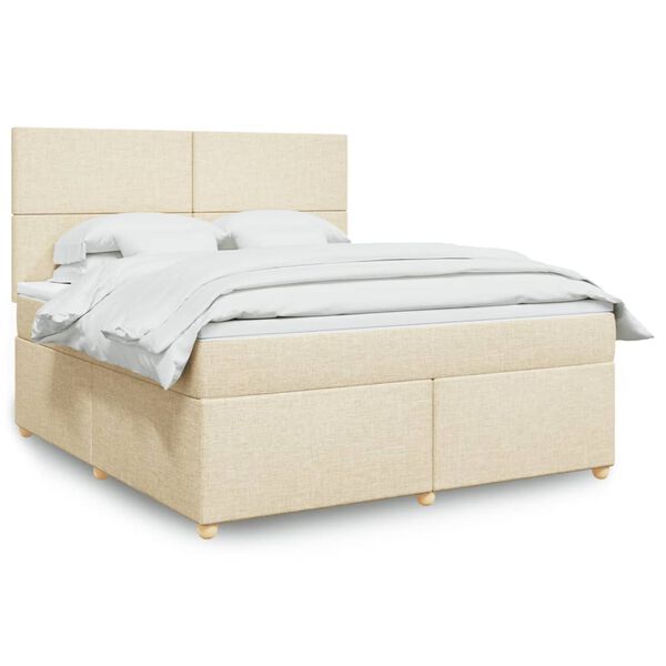 vidaXL Box spring postelja z vzmetnico krem 180x200 cm blago