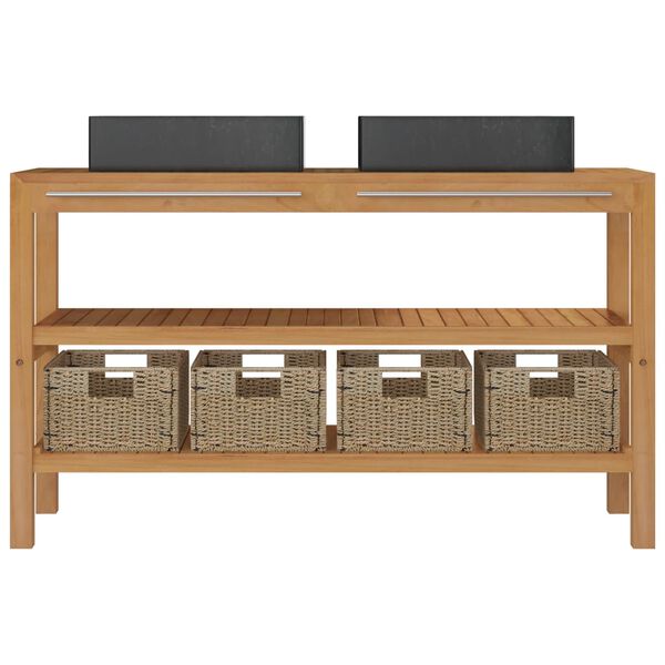 vidaXL Kopalni&scaron;ka omarica z umivalnikoma iz črnega marmorja