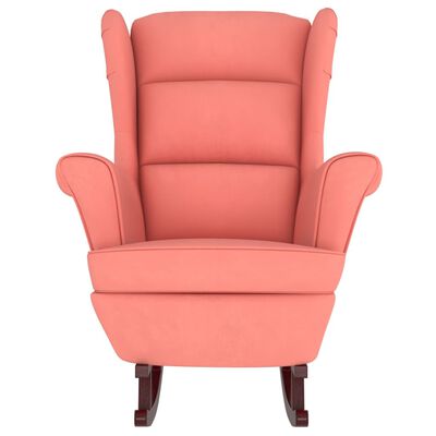 vidaXL Gugalni stol z nogami iz trdnega kavčukovca roza žamet