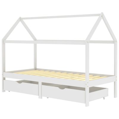 vidaXL Otroški posteljni okvir s predali bela trdna borovina 90x200 cm