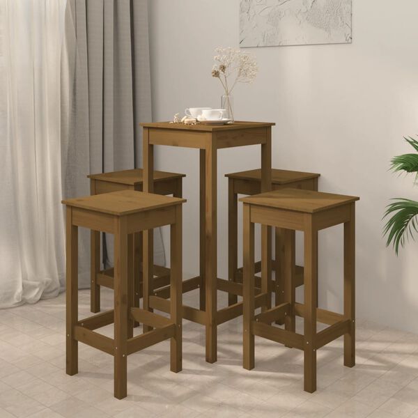 vidaXL Barska garnitura 5-delna medeno rjava trdna borovina