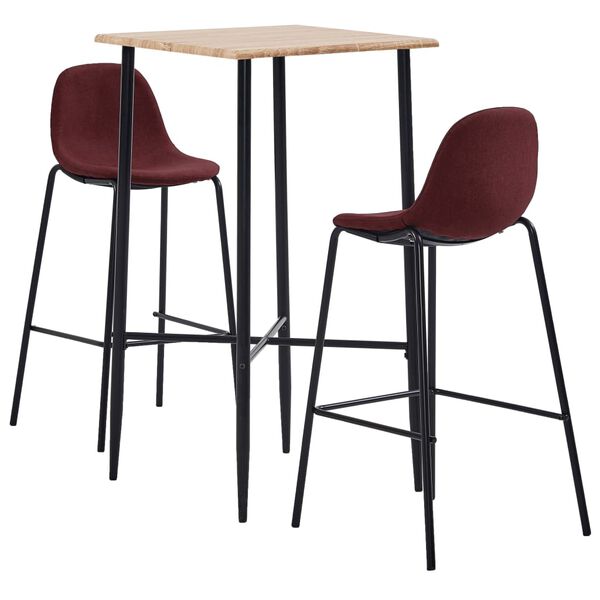 vidaXL Barska garnitura 3-delna blago vinsko rdeča