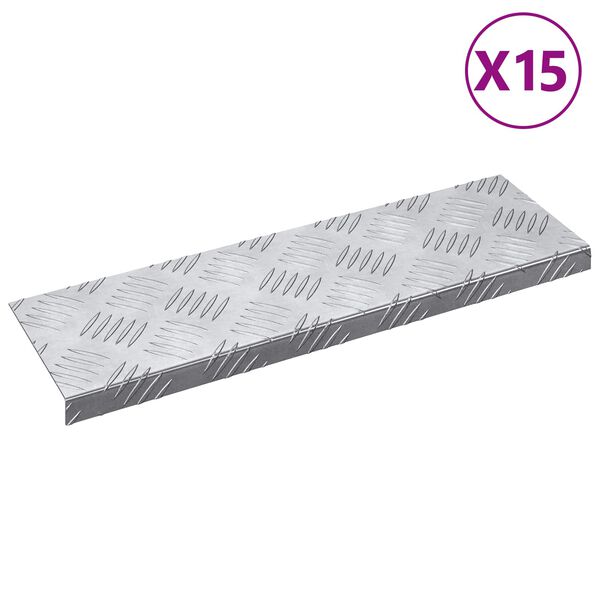 vidaXL Stopnice Pravokotna 15 pcs srebrna 60 x 18 cm Aluminij