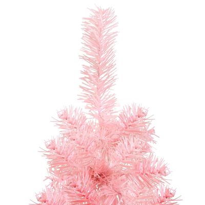 vidaXL Ozka umetna polovična novoletna jelka s stojalom roza 180 cm