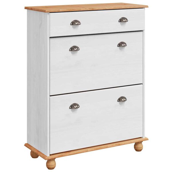 vidaXL Omara za čevlje ASKIM Bela 85 x 35 x 108 cm Masivno borovo les