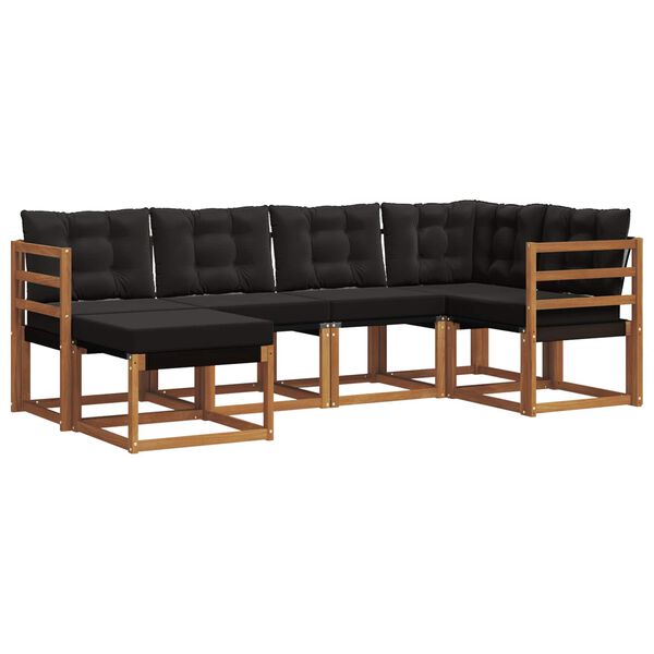 vidaXL Zunanja garnitura za sedenje z blazino 6 pcs Naravna in črna