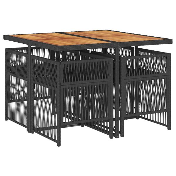 vidaXL Vrtna jedilna garnitura 5-delna z blazinami črn poli ratan