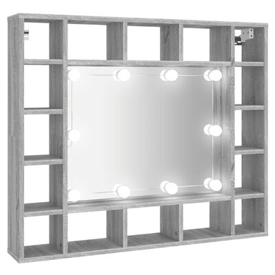vidaXL Omarica z ogledalom in LED lučkami siva sonoma 91x15x76,5 cm
