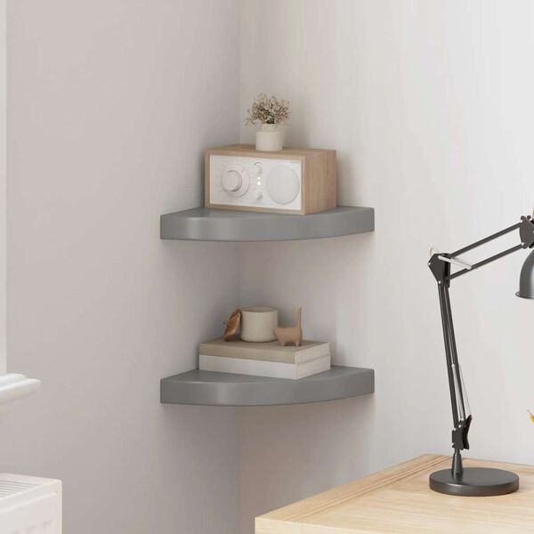 vidaXL Kotne police 2 kosa visok sijaj sive 25x25x3,8 cm MDF