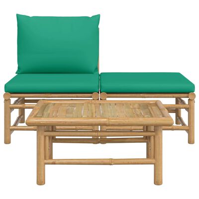 vidaXL Vrtna sedežna garnitura 3-delna z zelenimi blazinami bambus