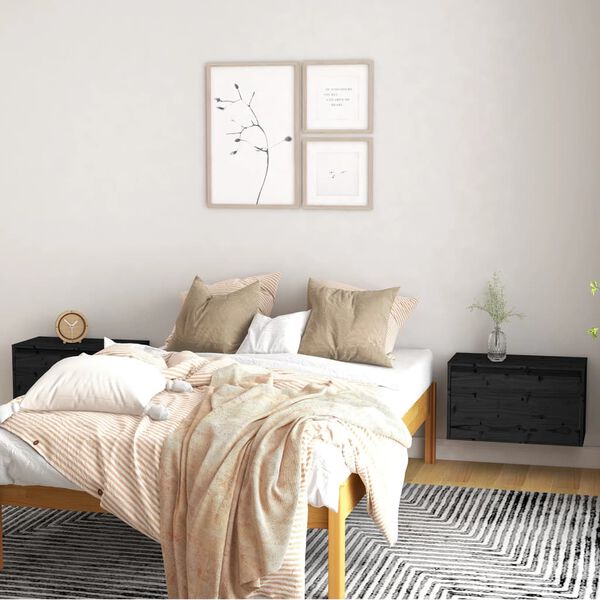 vidaXL Stenska omarica 2 kosa črna 60x30x35 cm trdna borovina