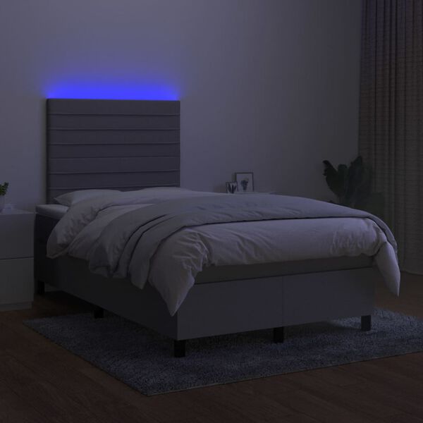 vidaXL Box spring postelja z vzmetnico LED sv. siva 120x200 cm blago