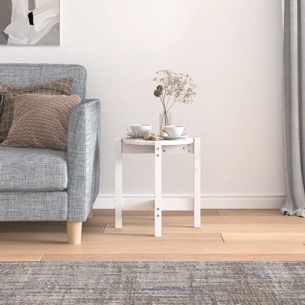 vidaXL Klubska mizica bela &Oslash; 42,5x45 cm trdna borovina