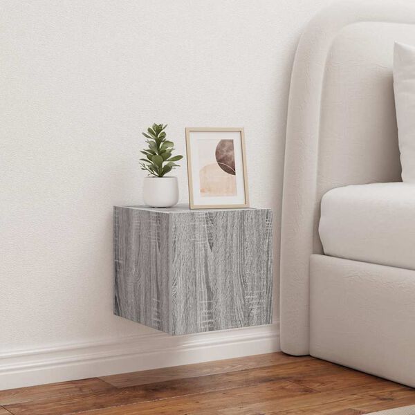 vidaXL Stenska TV omarica z LED lučkami siva sonoma 30,5x35x30 cm