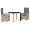 vidaXL Komplet za jedilnico v vrtu z blazino 3 pcs Bež poli ratan