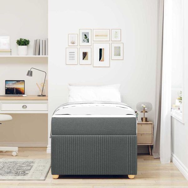 vidaXL Konstrukcija postelje z vzmetnico Temno siva 100 x 200 cm blago