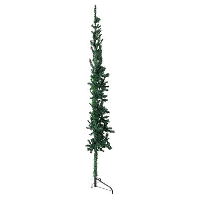 vidaXL Ozka umetna polovična novoletna jelka s stojalom zelena 210 cm