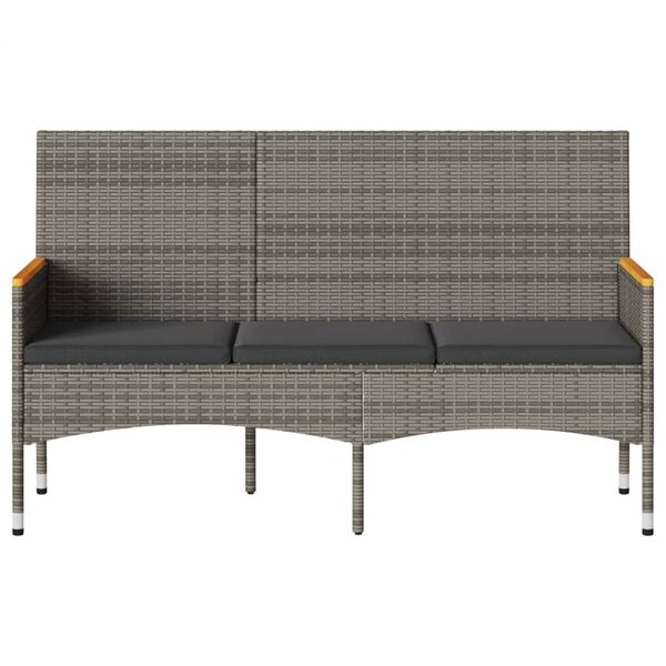 vidaXL Vrtna klop 3-sedežna z blazinami siv poli ratan