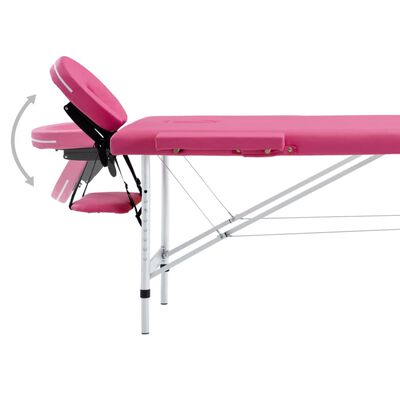 vidaXL Zložljiva masažna miza 2 coni aluminij roza