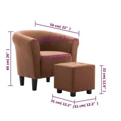 vidaXL Naslanjač in stolček 2-delni komplet rjavo blago
