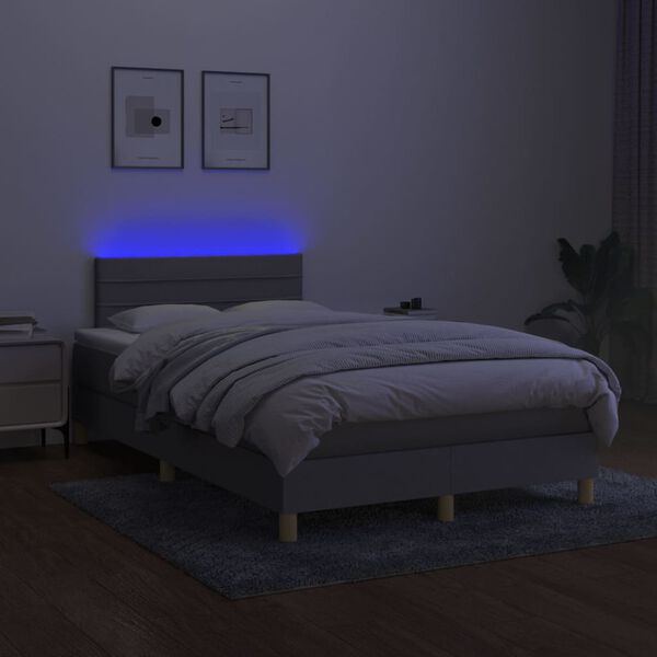 vidaXL Box spring postelja z vzmetnico LED sv. siva 120x200 cm blago