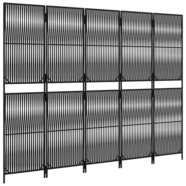 vidaXL Pregrada za sobo 5 plo&scaron;č črn poli ratan