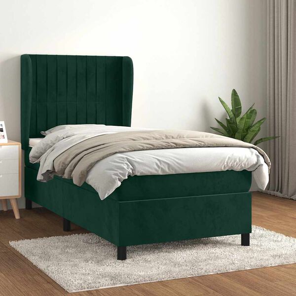 vidaXL Box spring postelja z vzmetnico temno zelena 80x200 cm žamet