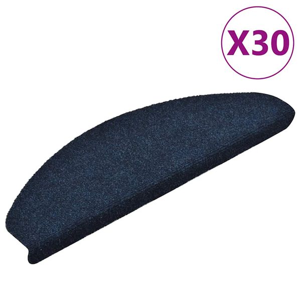 vidaXL Preproge za stopnice samolepilne 30 kosov 65x21x4 cm temno modre polkrožne velike