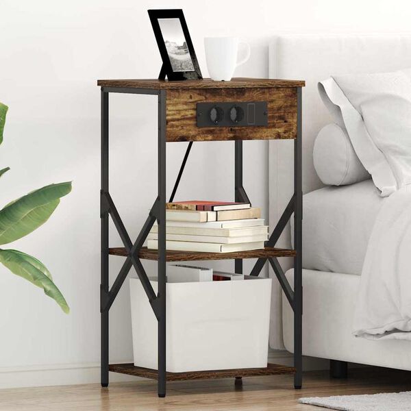 vidaXL Nočna omarica Dimljeni oreh 41 x 31 x 76 cm Konstruiran les