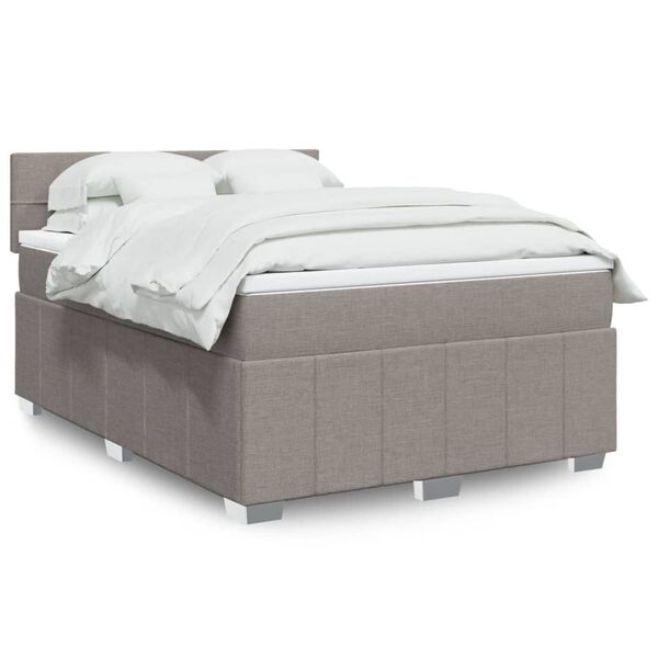 vidaXL Box spring postelja z vzmetnico taupe 160x200 cm blago