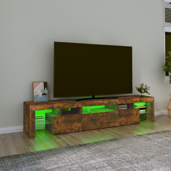 vidaXL TV omarica z LED lučkami dimljeni hrast 200x36,5x40 cm