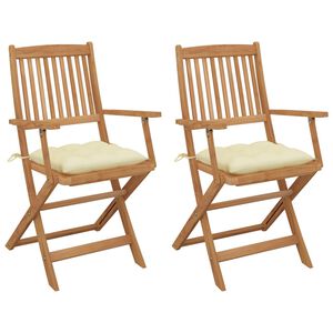 vidaXL Zložljivi vrtni stoli 2 kosa z blazinami trden akacijev les