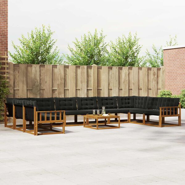 vidaXL Zunanja garnitura za sedenje z blazino 11 pcs Naravna in črna
