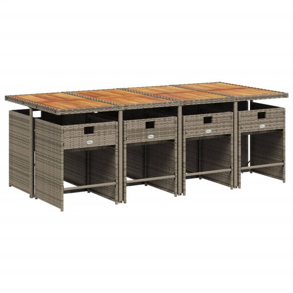 vidaXL Vrtna jedilna garnitura 9-delna z blazinami siv poli ratan