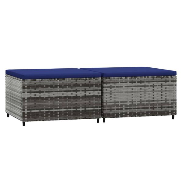 vidaXL Vrtni stolčki za noge z blazino 2 kosa siv poli ratan