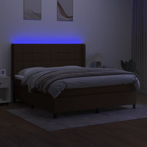 vidaXL Box spring postelja z vzmetnico LED temno rjava 160x200cm blago