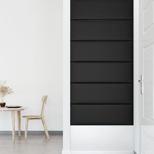 vidaXL Stenski paneli 12 kosov črni 90x30 cm umetno usnje 3,24 m&sup2;