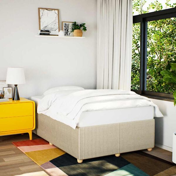 vidaXL Posteljni okvir brez vzmetnice krem 120x190 cm blago