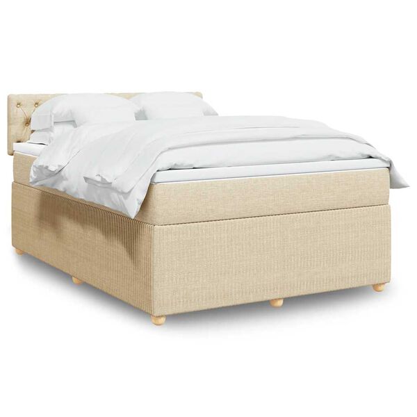 vidaXL Box spring postelja z vzmetnico krem 140x200 cm blago
