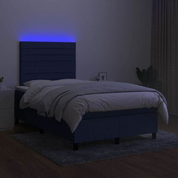 vidaXL Box spring postelja z vzmetnico LED modra 120x190 cm blago
