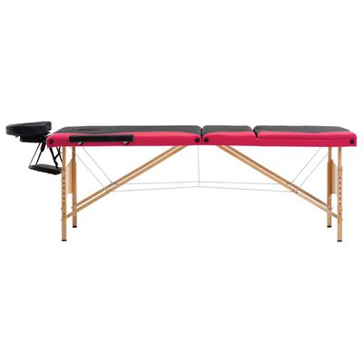 vidaXL Zložljiva masažna miza 3 cone les črna in roza