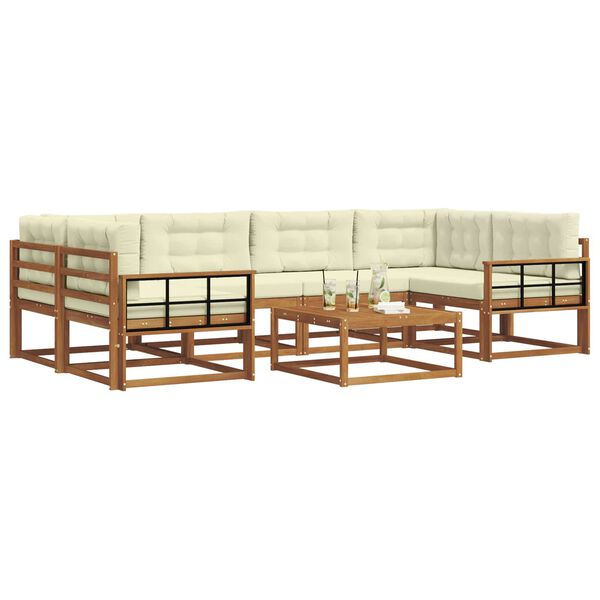 vidaXL Zunanja garnitura za sedenje z blazino 7 pcs Naravna in smetana