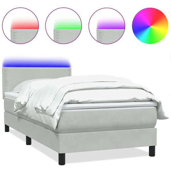 vidaXL Box spring postelja z vzmetnico LED Svetlo siva 80x210 cm žamet